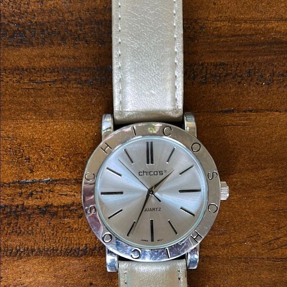 Chico Cream Metallic leather band Watch with Silver Accents